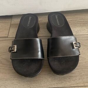 Enzo Angiolini Black Slip-On Wedge Sandals